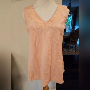 Peruvian Connection Size XS Petal Provence Tank Linen Blend Embroidered NWT